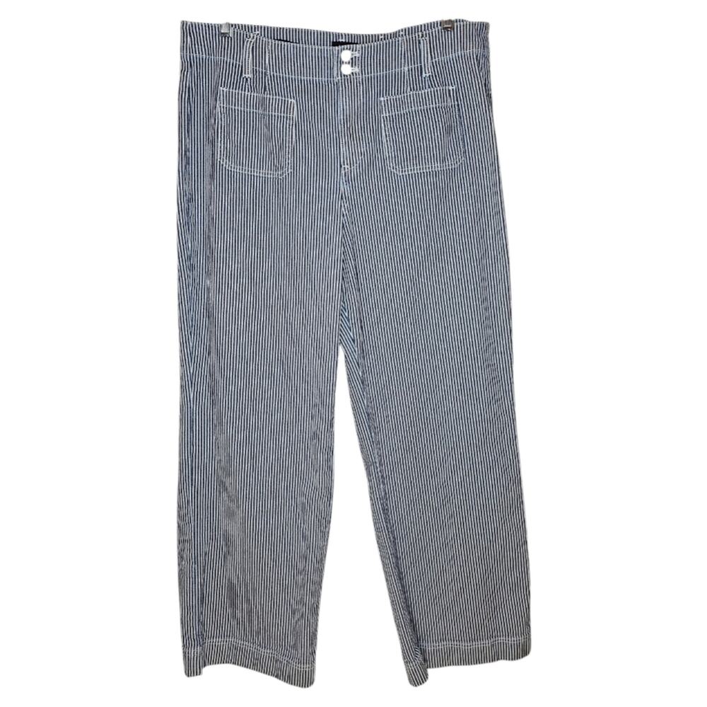 Talbots Wide Leg Relaxed Jean Trouser Railroad Stripe Blue White Size 16